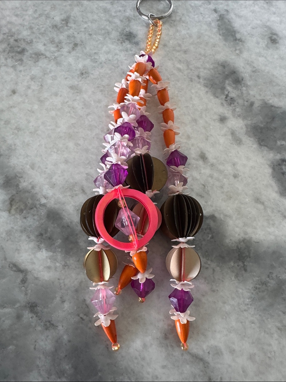 Beaded Keychain Charm in Pink, Orange & Purple